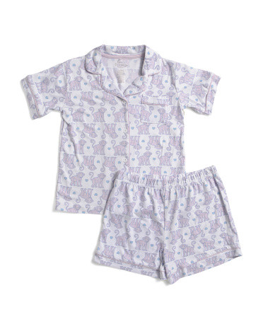 Girls 2Pc Monkey Print Piped Top And Shorts Pajama Set, Spandex/Polyester | TJ Maxx