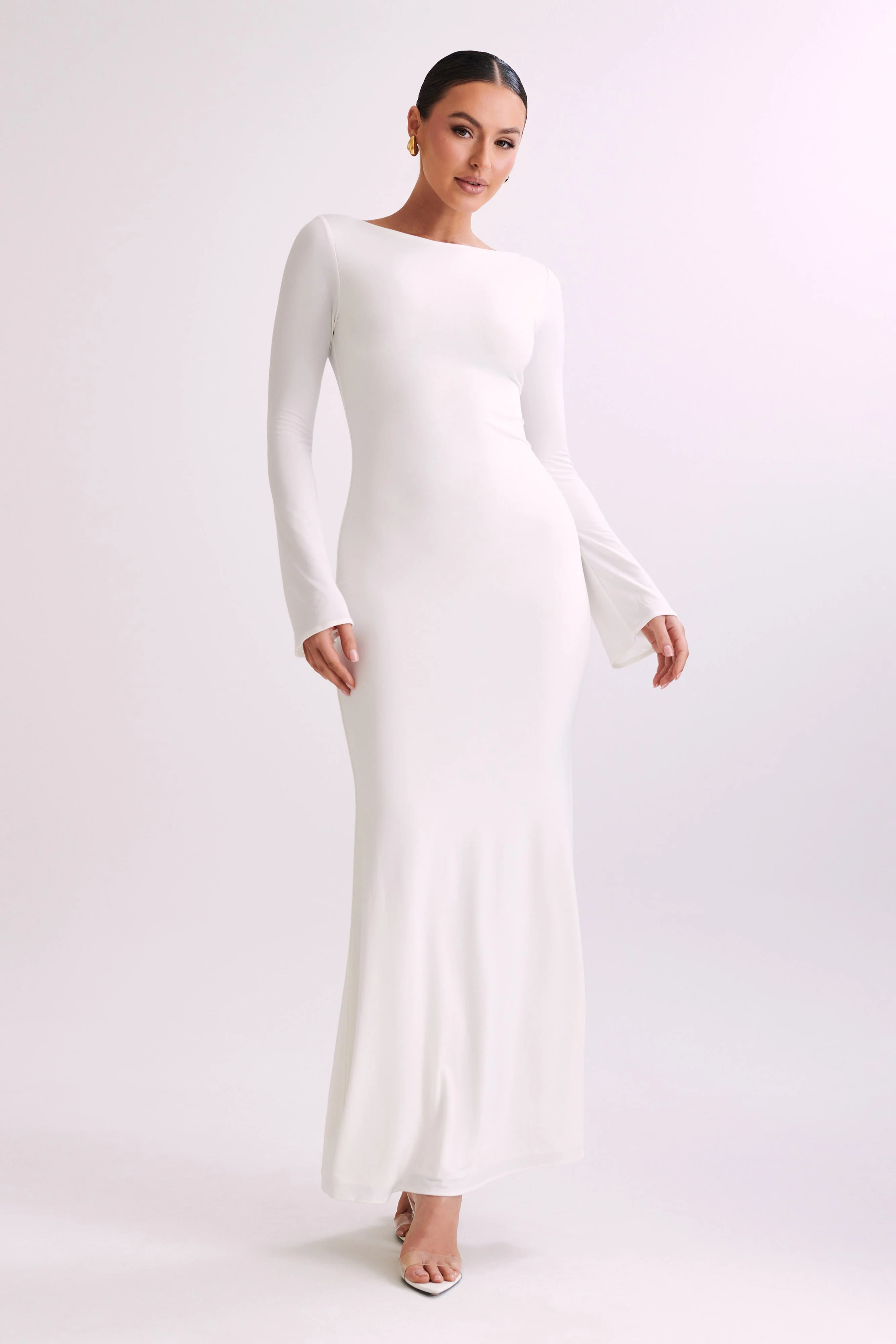 Slinky Fishtail Maxi Dress - Ivory | MESHKI US