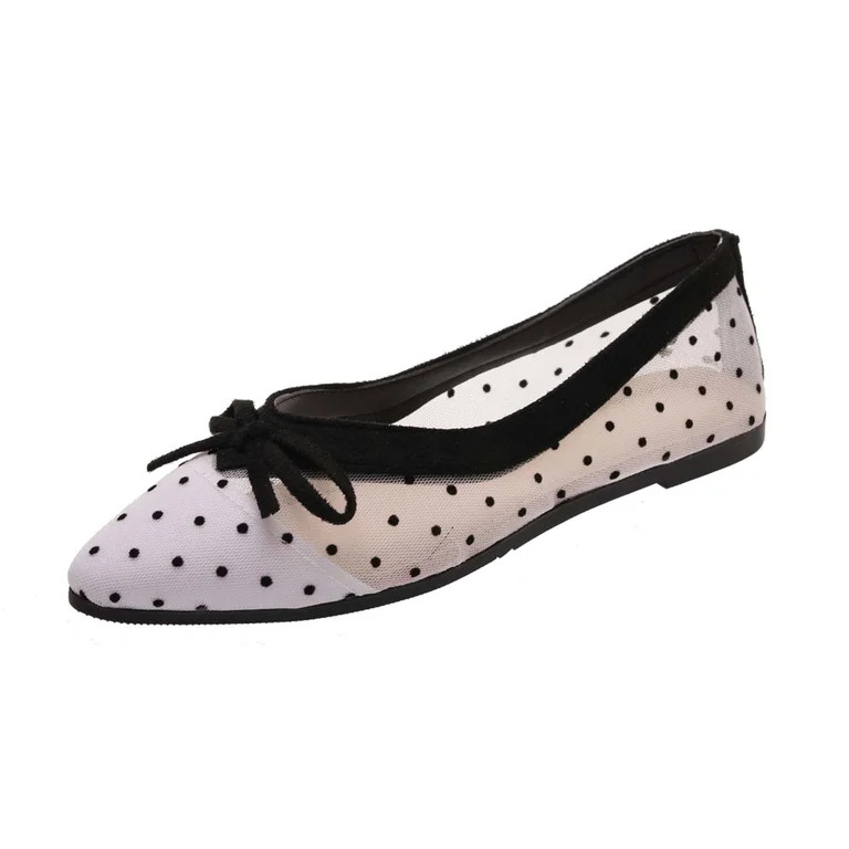 HopePan Women's Polka Dot Mesh Flat Shoes, Round Toe Spring Mary Jane Flats, Comfortable Bridesma... | Walmart (US)