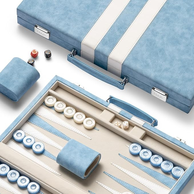 15inch Backgammon Sets for Adults, Classic Backgammon Board with Unique Checkers Dice, Faux Leath... | Amazon (US)
