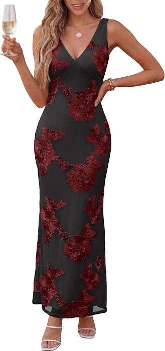 Caracilia Women Embroidered Floral Wedding Guest Formal Dress | Amazon (US)