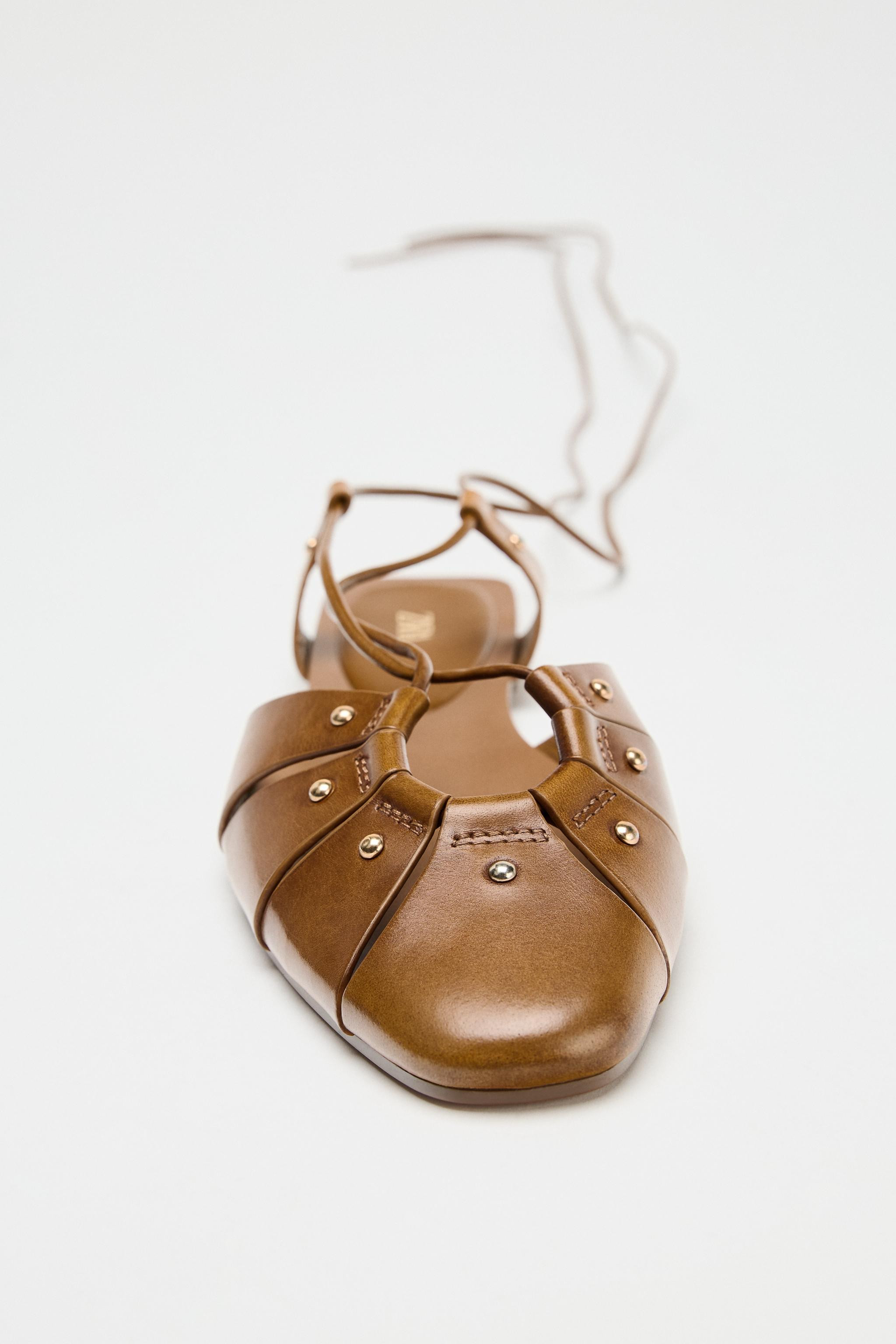 LEATHER TIED CAGE SANDALS | Zara US