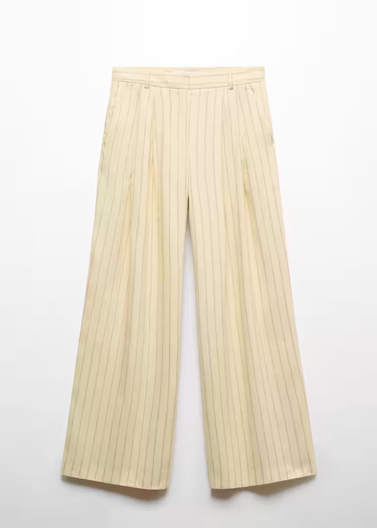 Striped linen-blend trousers -  Women | Mango United Kingdom | MANGO (UK)