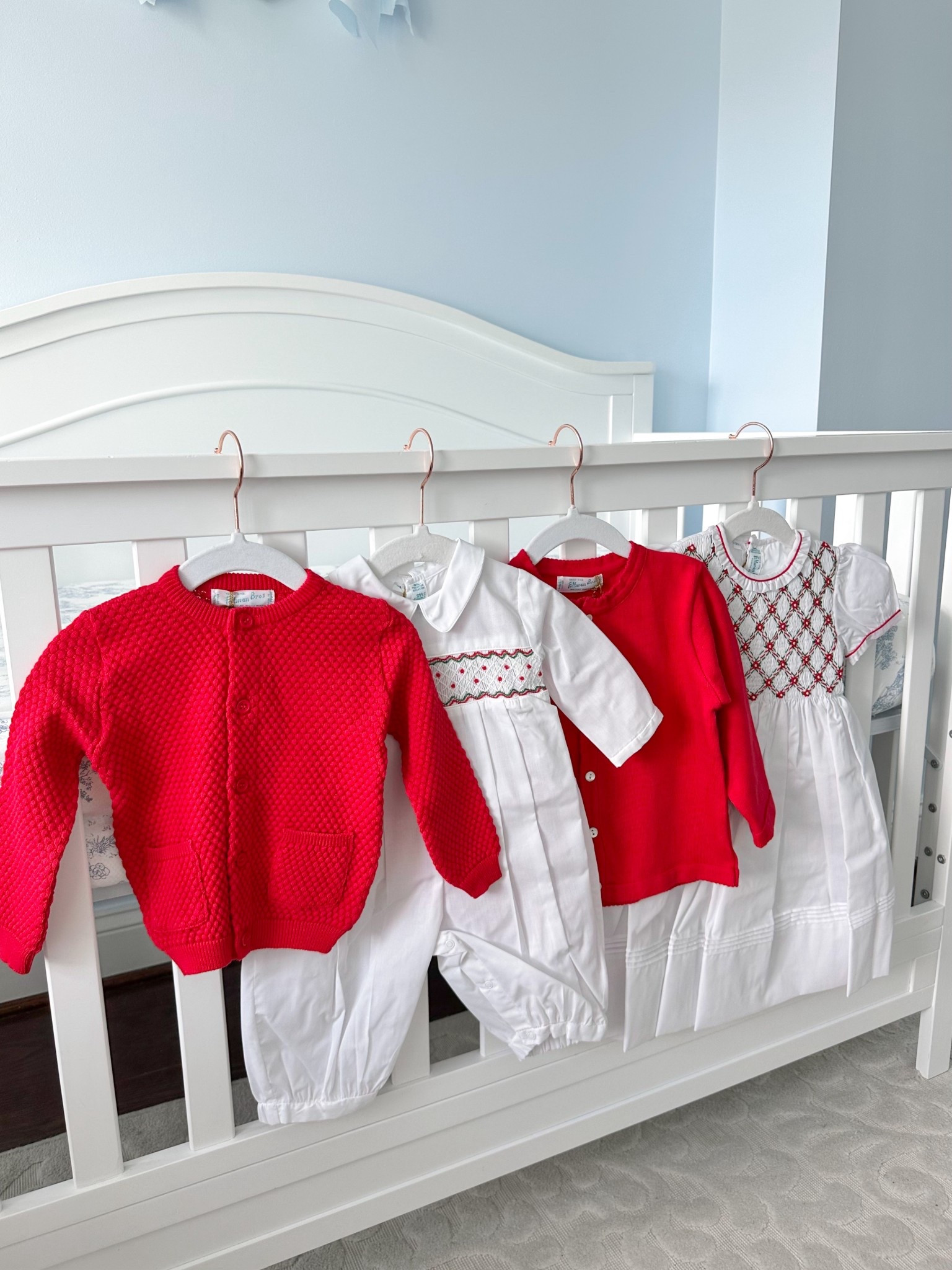 Baby toddler Christmas matching outfits / for the 3m for Beckham’s outfit and 6m cardigan (could have done 3m) and 2T dress for Tatum and 3T cardigan (could have done 2T)