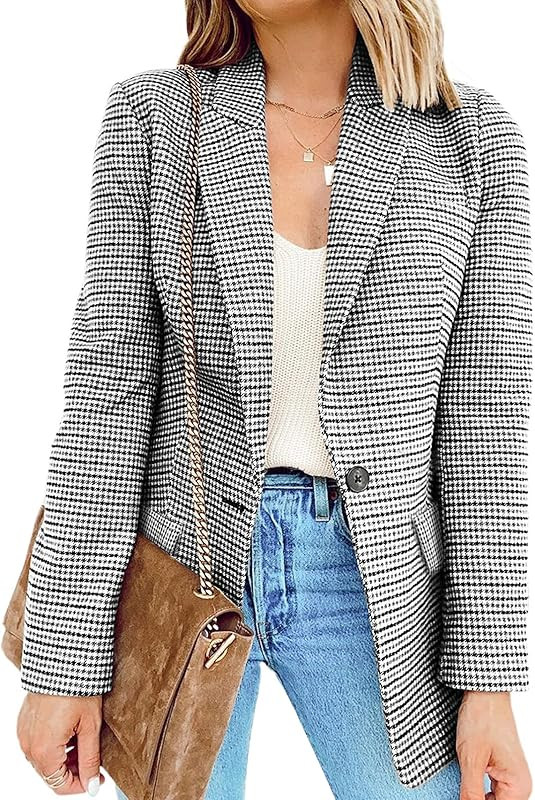 Asvivid Retro Notch Lapel One Button Casual Blazer Plaid Long Sleeve Company Office Blazers Open ... | Amazon (US)