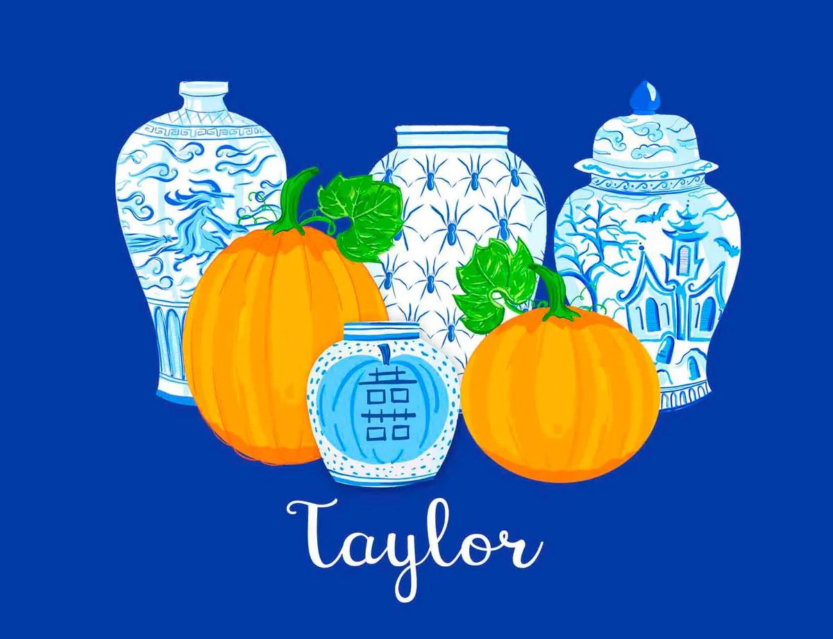 Spooky Chinoiserie Personalized Halloween Folded Note Cards | Taylor Beach Design