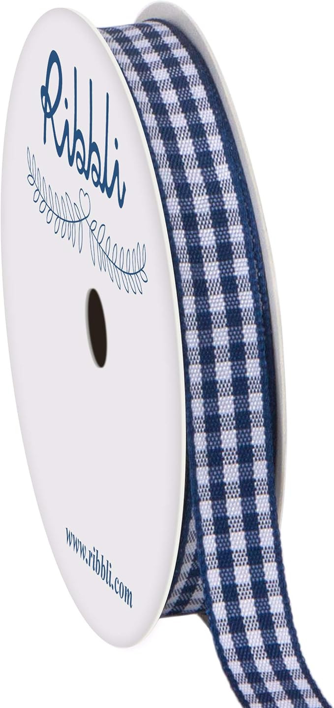 Ribbli Navy and White Gingham Ribbon,100% Polyester Woven Edge,3/8 Inch x 10 Yard,Plaid Ribbon Us... | Amazon (US)