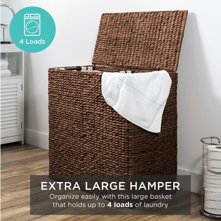 Best Choice Products XL Natural Woven Water Hyacinth Double Laundry Hamper Basket w/ 2 Liner Bags... | Target