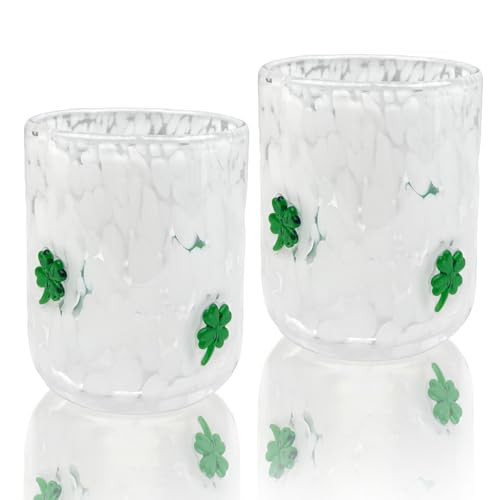 LAIAMER 2 Pack St. Patrick's Day Icon Juice Glasses 14 Ounce Icon Shamrock Juice Glass Cups Lucky Clover Tumbler Cups for Party Supplies Gifts | Amazon (US)