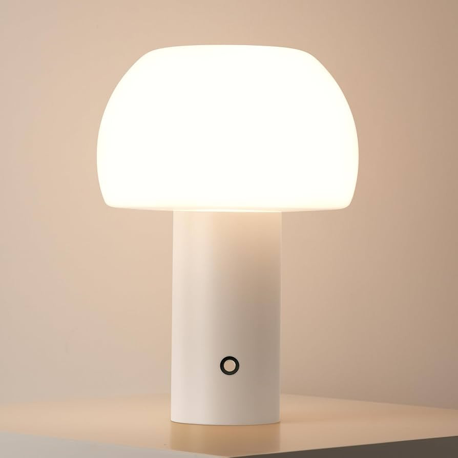 Cordless Mushroom Lamp, Table Lamp with 5W LED Beads, Opal Glass Shade, Battery Operated, 3 Color... | Amazon (US)