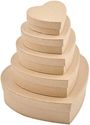 WANDIC Paper Mache Box, Set Of 5 Heart-Shaped Mini Kraft Paper Boxes With Lids Ideal For Crafting... | Amazon (US)