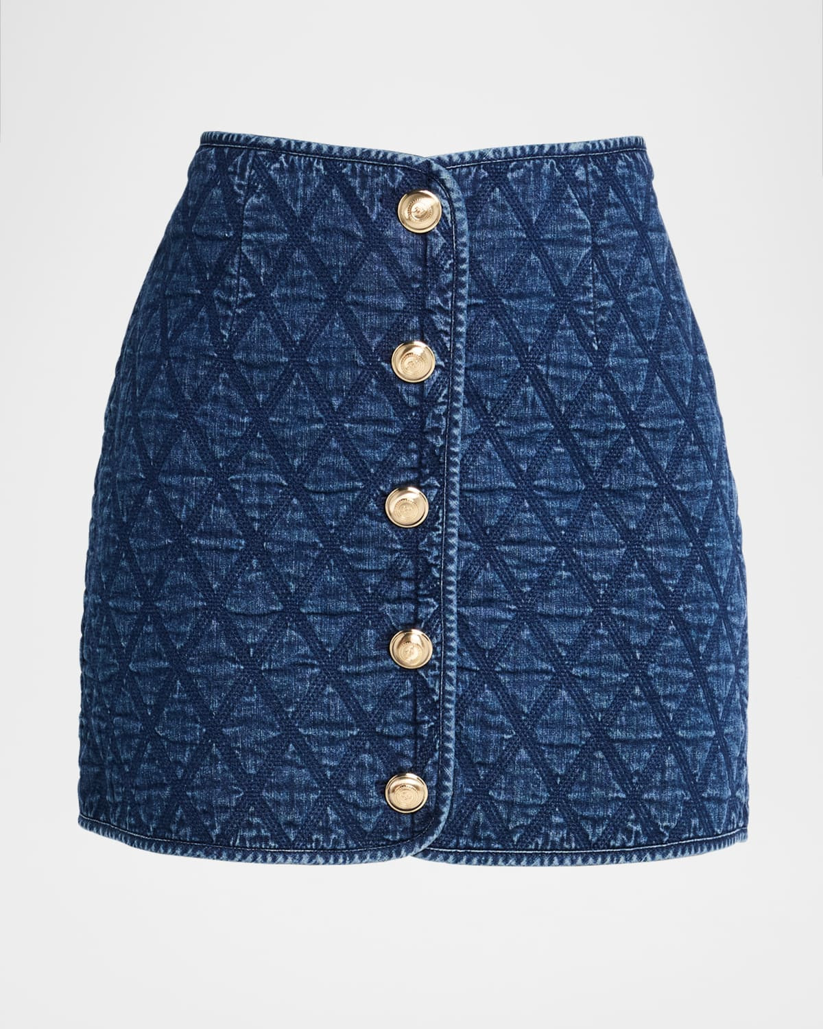 Gretchen Quilted Denim Mini Skirt | Neiman Marcus