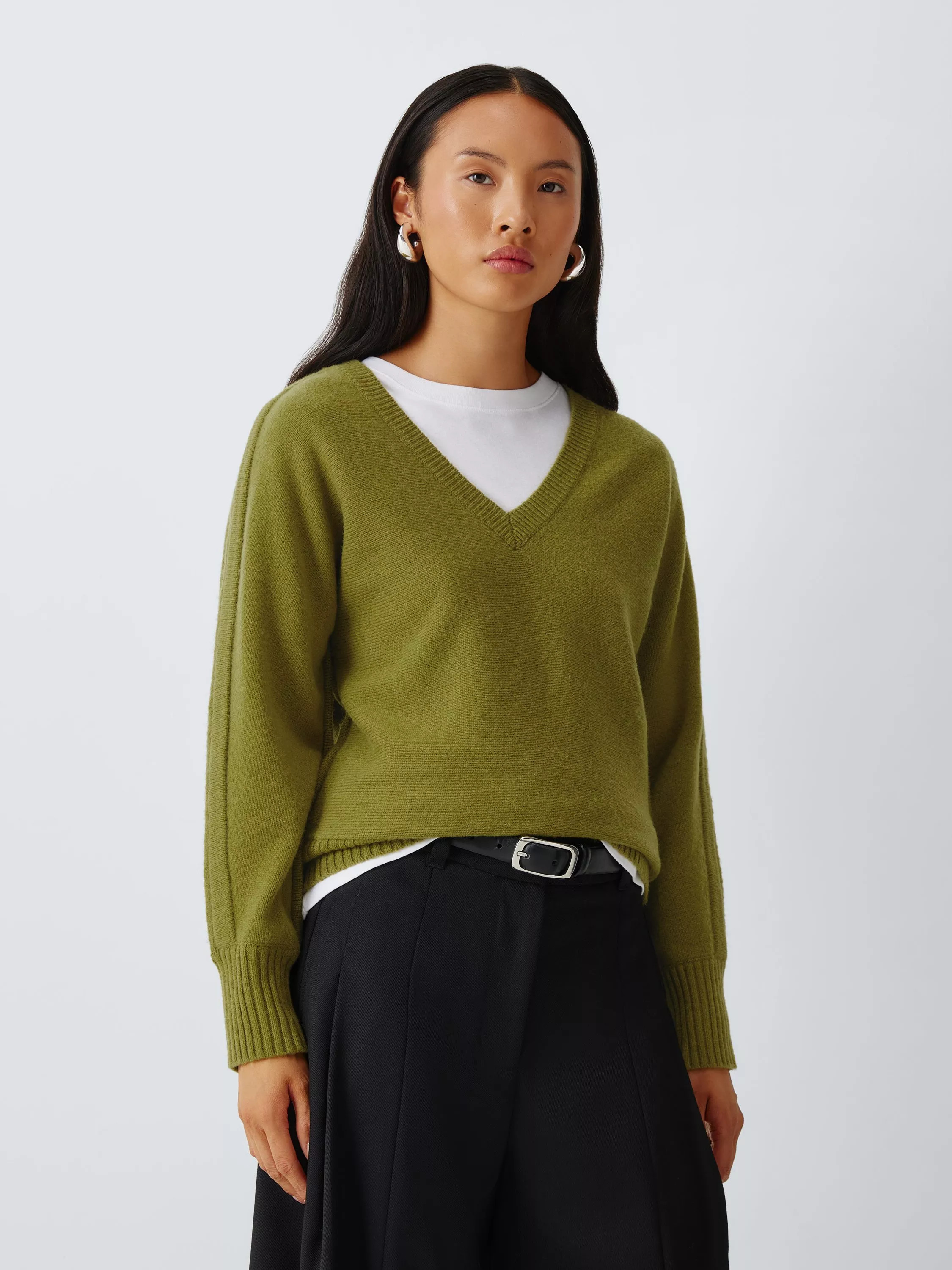 Wool Blend V-Neck Jumper, Olive | John Lewis (UK)