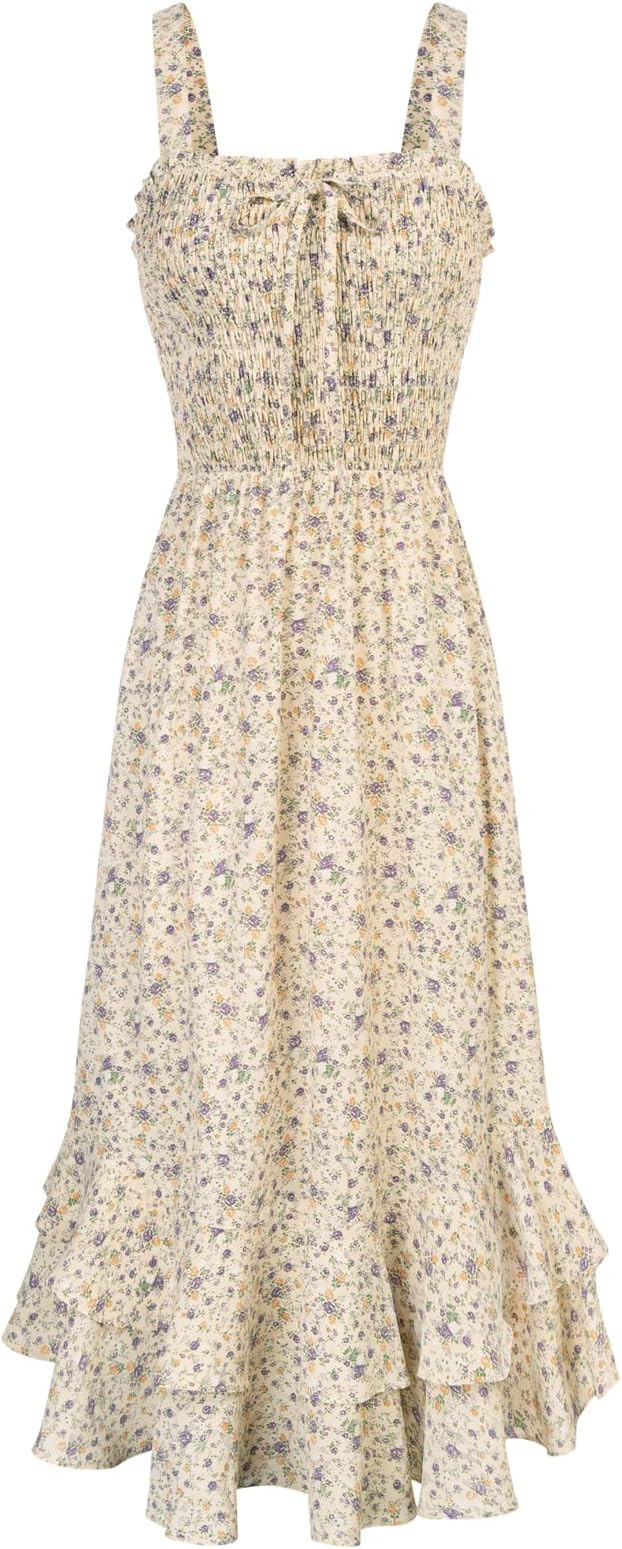 GRACE KARIN Women's 2025 Summer Floral Boho Dress Square Neck Strapped Swing A Line Sundress Beac... | Amazon (US)