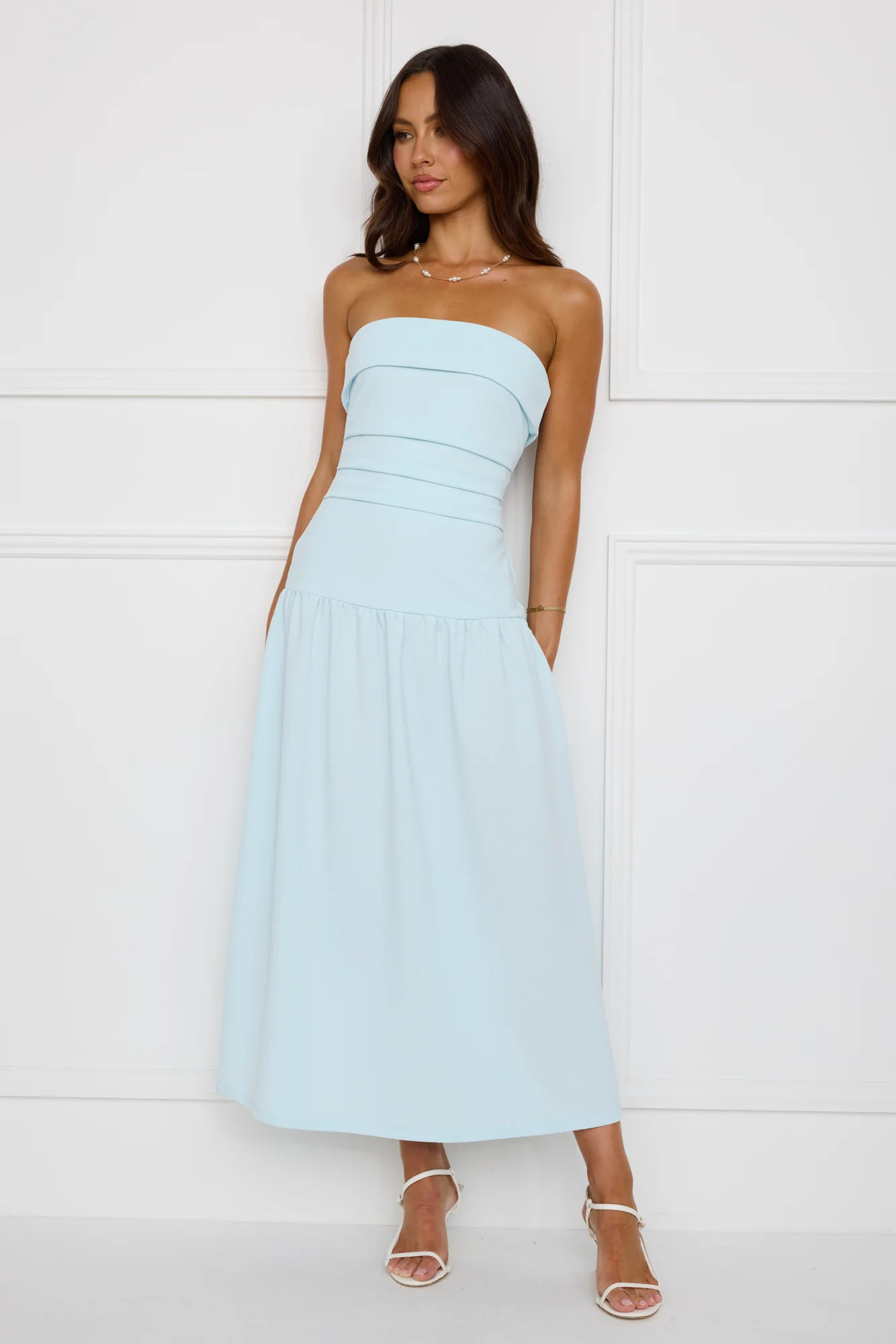 Effortlessly Posh Strapless Midi Dress Blue | Hello Molly (US)