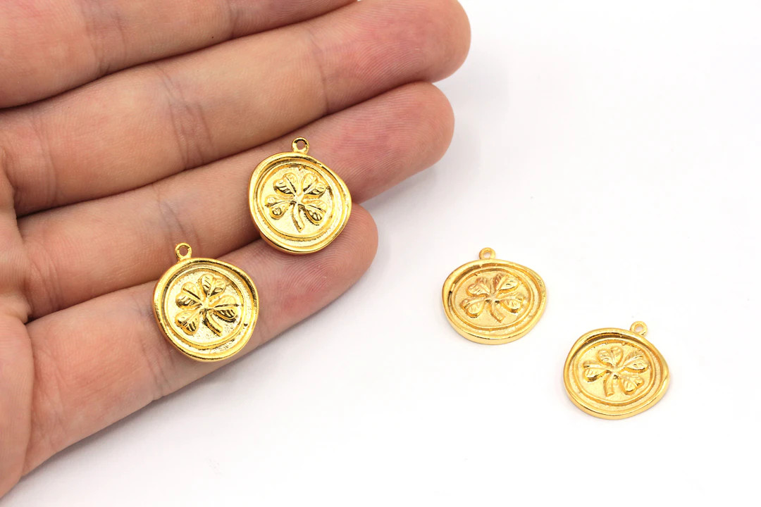 17x19mm 24k Shiny Gold Plated Clover Charm, Clover Medallion Charm, Gold Clover Charm, Good Luck ... | Etsy (US)