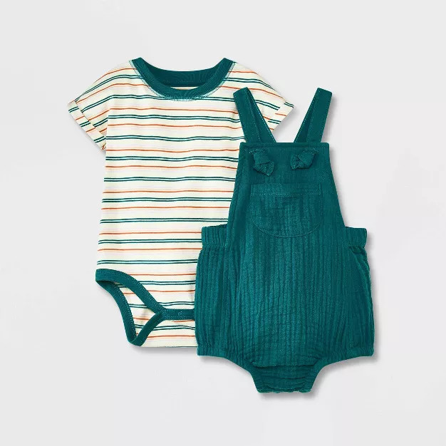 Baby Gauze Top & Bottom Set - Cat & Jack™ Dark Green | Target