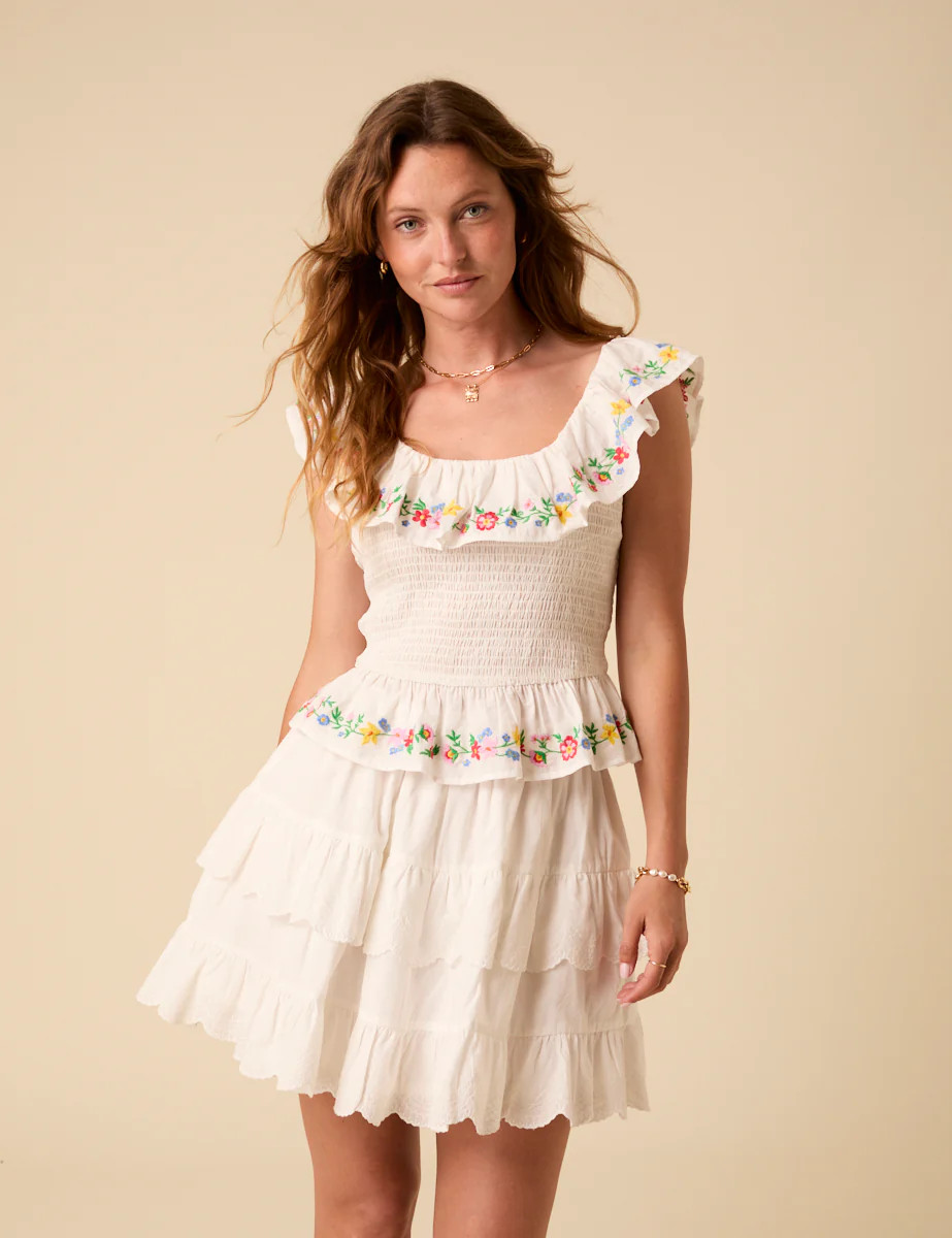 White Floral Embroidered Shirred Top | Nobody's Child