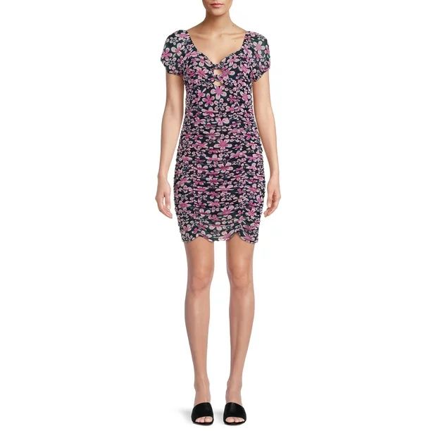 Madden NYC Junior's Ruched Dress with Puff Sleeves - Walmart.com | Walmart (US)