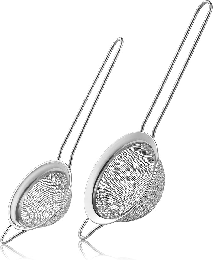 2 Pack Fine Mesh Strainers, Mini Stainless Steel Strainer with Handle for Kitchen, Metal Sieve Si... | Amazon (US)