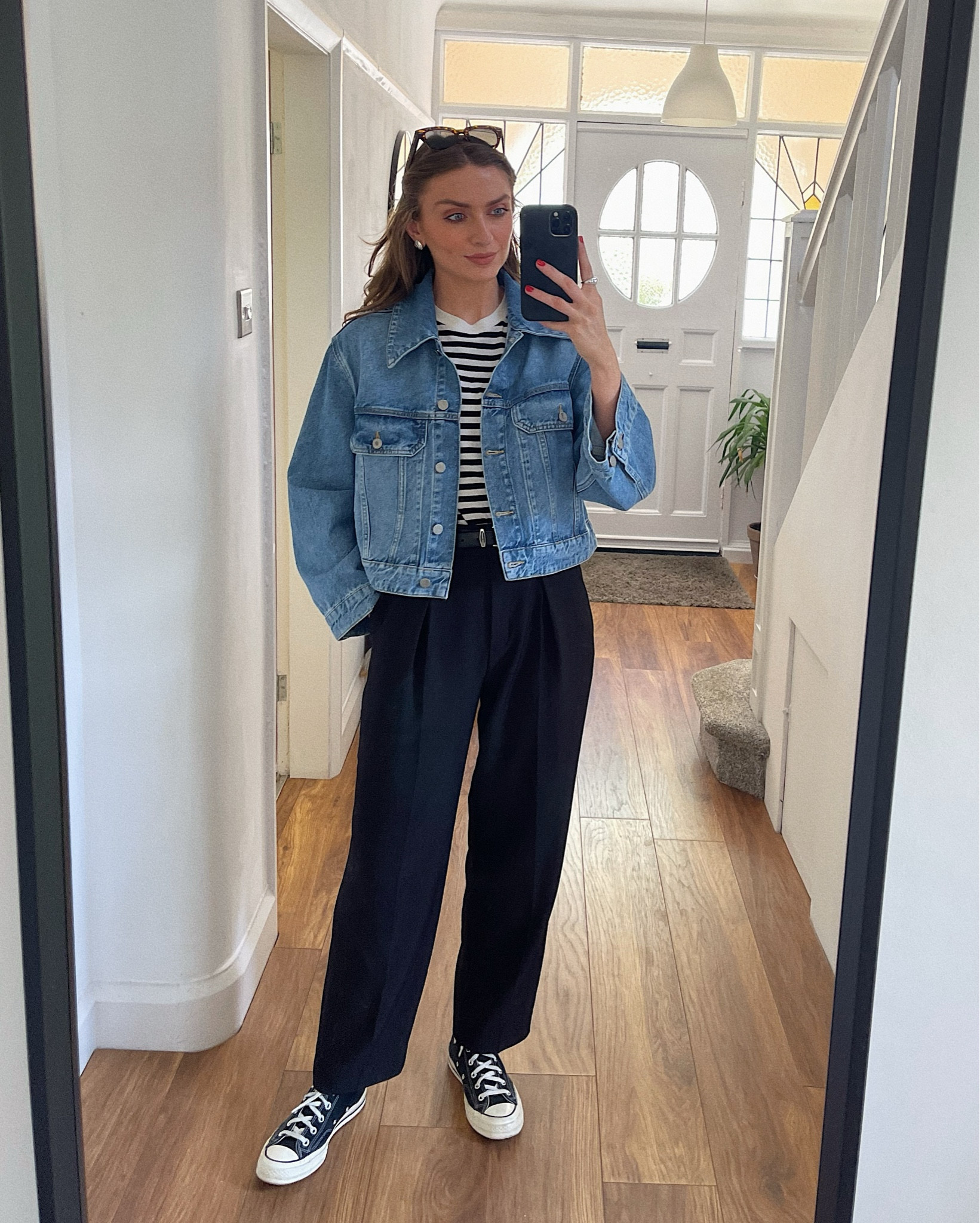 Today’s OOTD
Wearing…
An old & other stories striped t-shirt (similar linked) 
A 36 in the & other stories black tapered trousers (15% off via the H&M app) 
WATthebrand denim jacket, I wear the small , UK 10. 20% off using the code: BH20
Converse Chuck 70 hi-tops
Isabel Marant black leather belt
Silver earrings 

#LTKeurope #LTKsalealert #LTKSeasonal