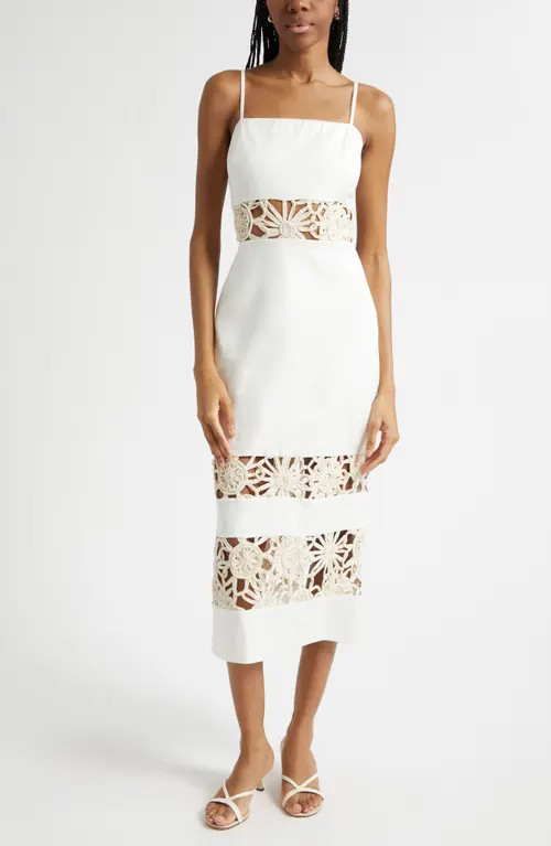 Ramy Brook Aaliyah Lacy Inset Midi Dress in Ivory at Nordstrom, Size 4 | Nordstrom
