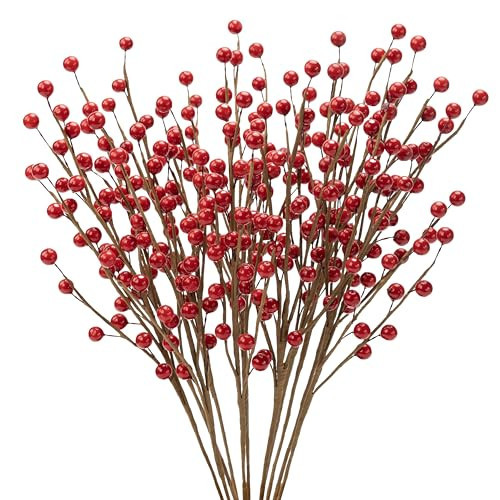 Lescli 12Pcs Artificial Red Berries Stems, 17" Waterproof Burgundy Berry Branches with 35 Berries, Holly Berry Picks for Christmas Tree Decor Wreath Crafts Flowers DIY Garland Candle Rings | Amazon (US)