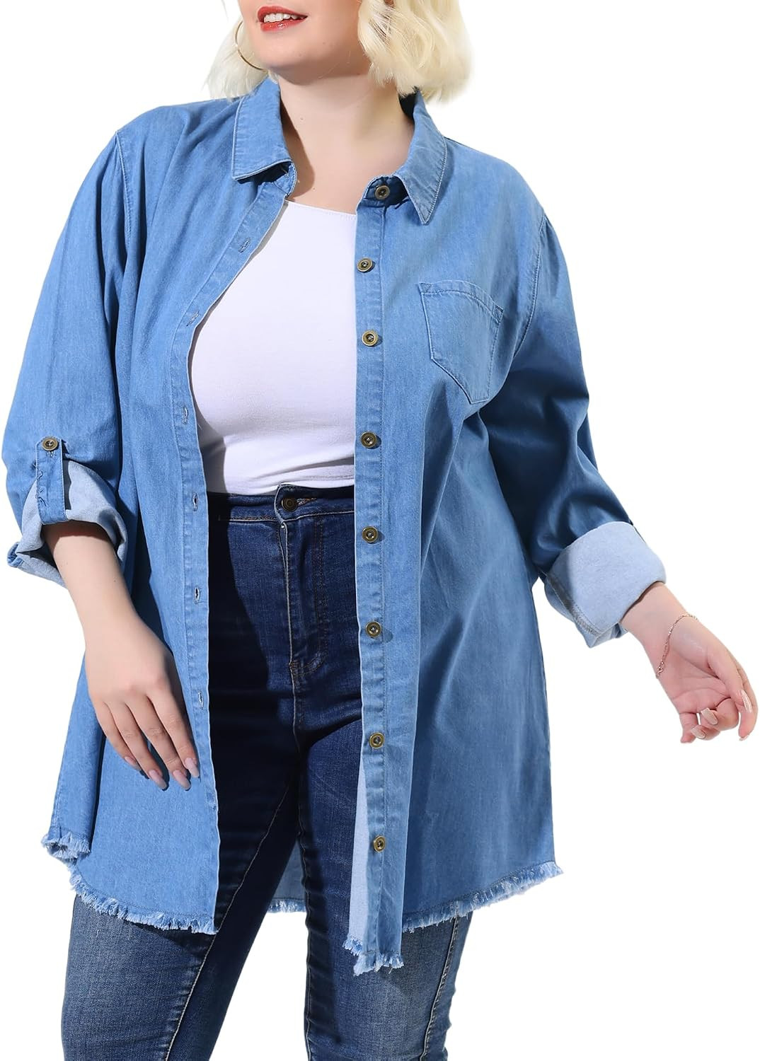Agnes Orinda Plus Size Shirts for Women Chambray Top Button Down Denim Shirts Tops 2026 | Amazon (US)