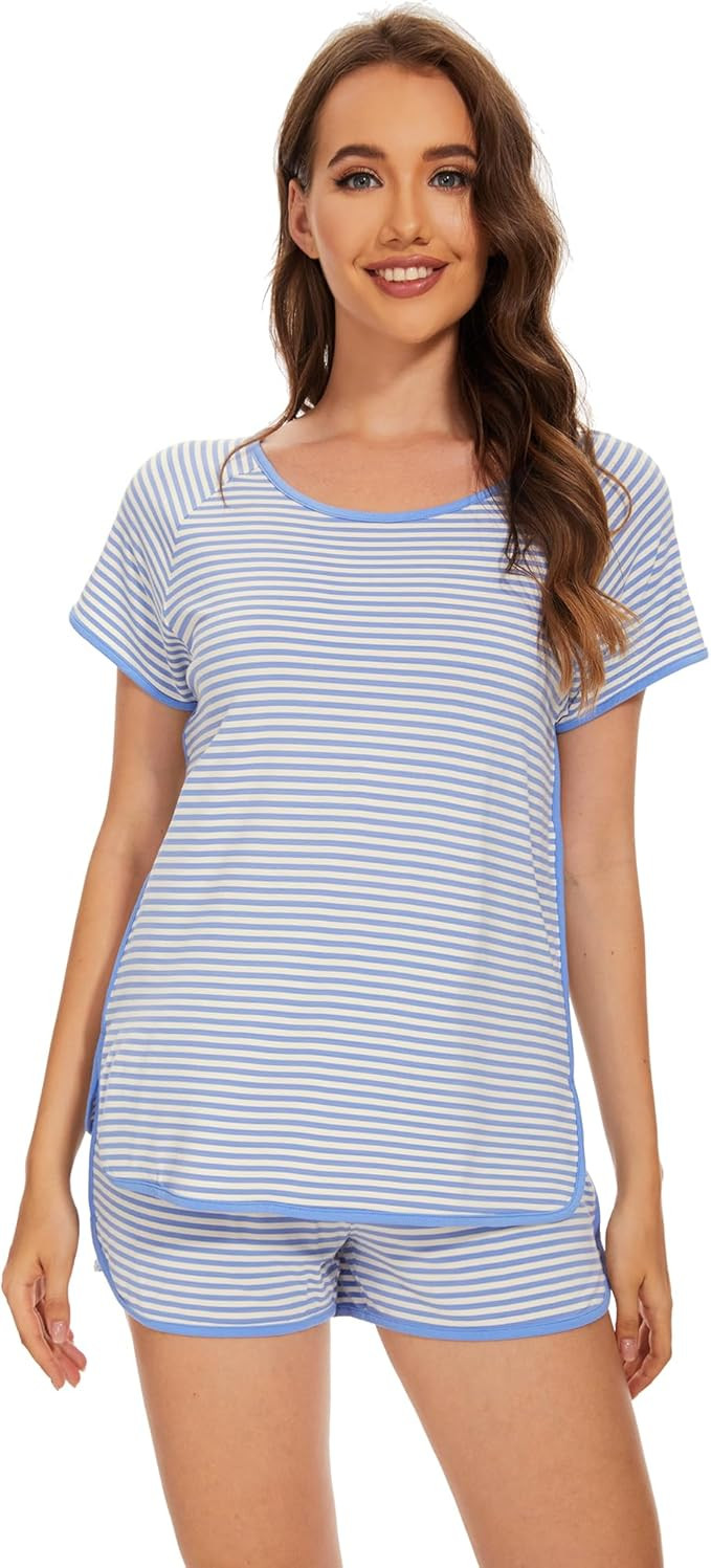 WiWi Pajamas for Women Soft Short Sleeve Sleepwear Cooling Pajama Set Shorts Pjs Lounge Sets S-XX... | Amazon (US)