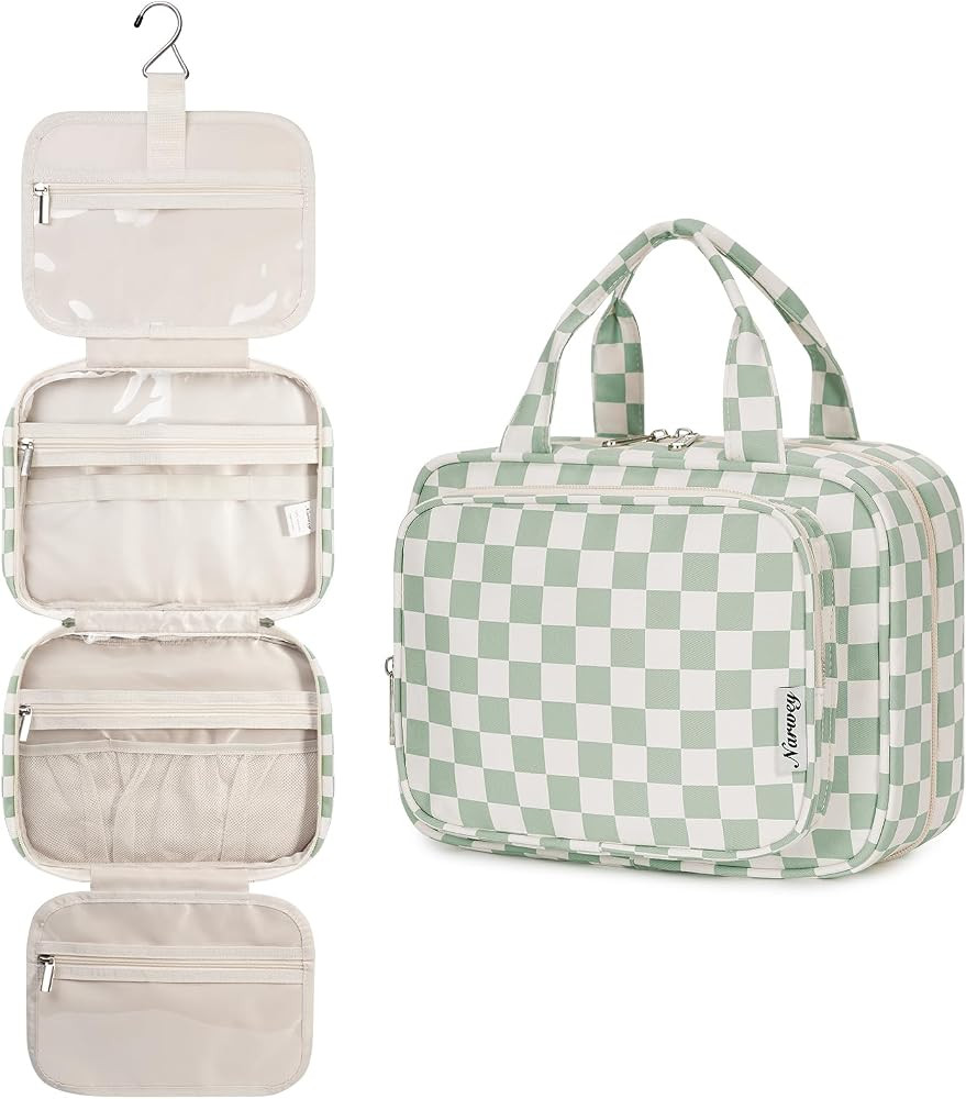Narwey Checkered Hanging Travel Toiletry Bag for Women Wash Bag Cosmetics Makeup Bag Organizer fo... | Amazon (UK)