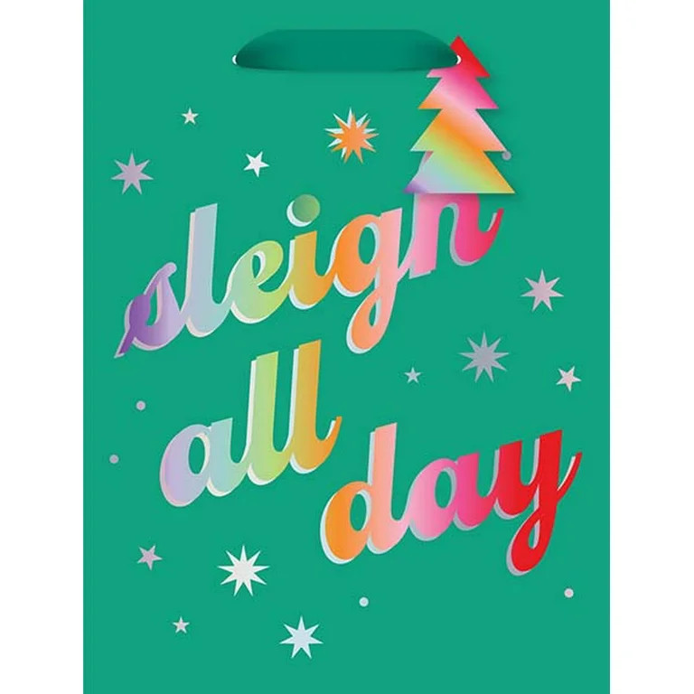 Medium Green Sleigh All Day Christmas Paper Gift Bag, 7.5" x 4.5" x 9.88", by Holiday Time | Walmart (US)