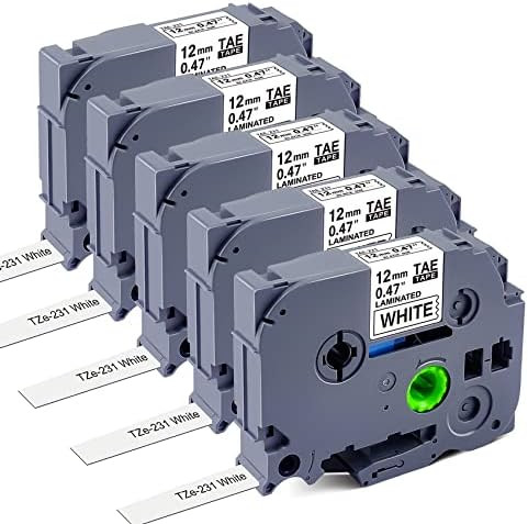 5 Pack Replacement for Brother 12mm 0.47 Laminated White TZ Tape,TZe-231 TZe231 P Touch Label Tape,  | Amazon (US)