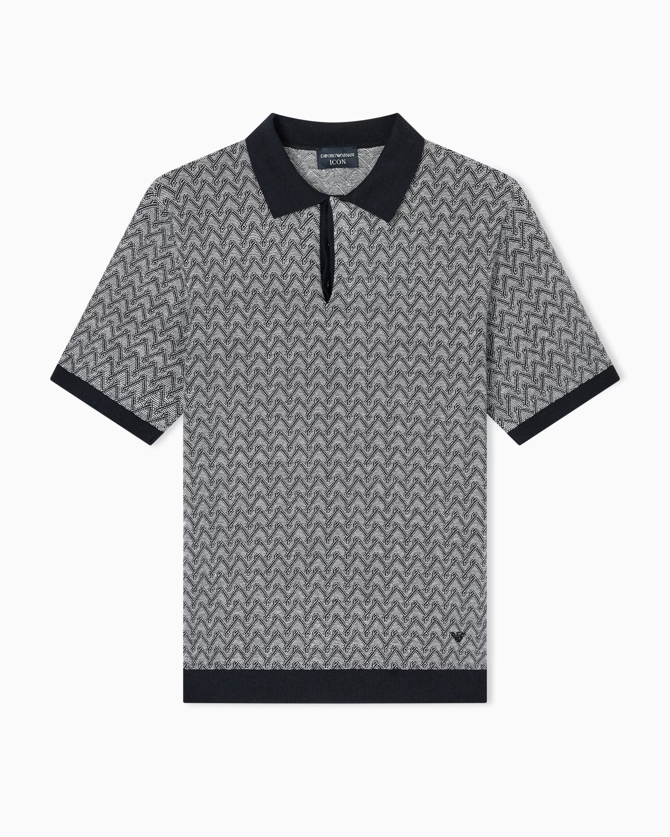 Icon polo-collar jumper in chevron-motif jacquard | Armani US