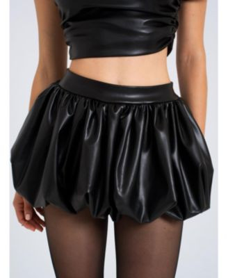 Miss Circle Women's Yuna Faux Leather Bubble Hem Skirt - Black | Macy's