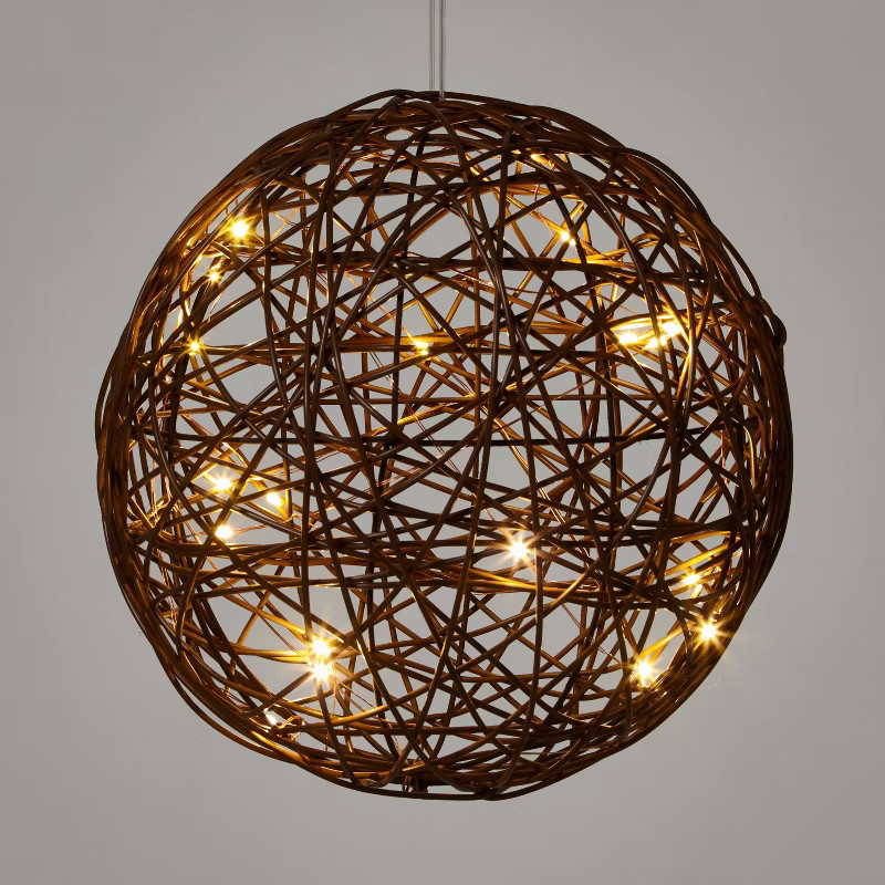 Battery Operated Brown Faux Rattan Sphere Fairy String Lights Warm White with Brown Wire - Wonder... | Target