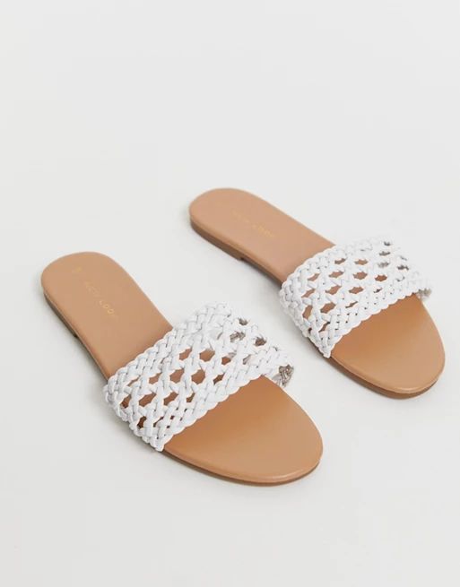 New Look woven flat slider sandal in white | ASOS US