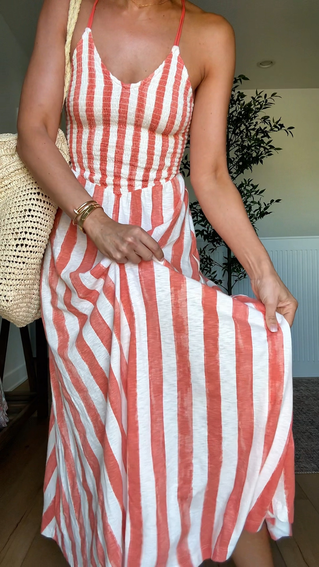 My beach outfit of the day! XXS in striped maxi dress! Beach day. Resort outfit. Resort wear. Vacation outfit. Vacation dress. Tory Burch buckle jelly sandals. Eric Javits packable UPF 50+ hat. Target straw bag. Gucci sunglasses. 

#LTKSwim #LTKTravel #LTKootd