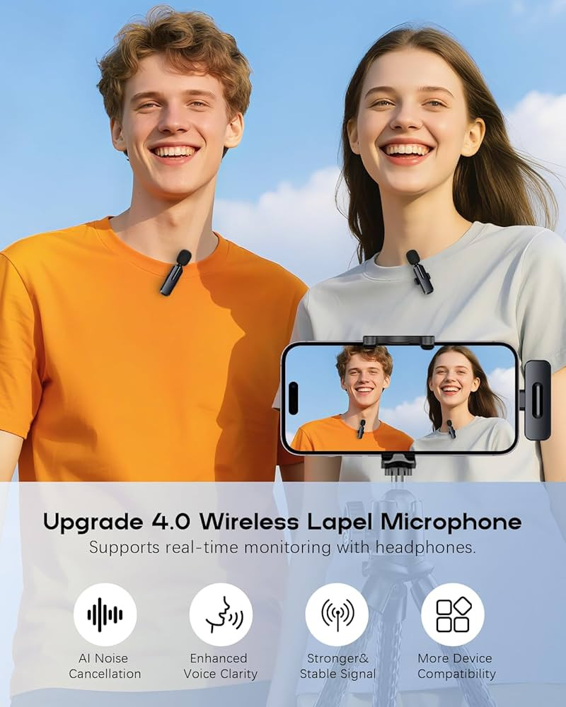 Wireless Mini Microphone for iPhone - 2 Pack Lavalier Bluetooth Microphone for Video Recording, 2... | Amazon (US)