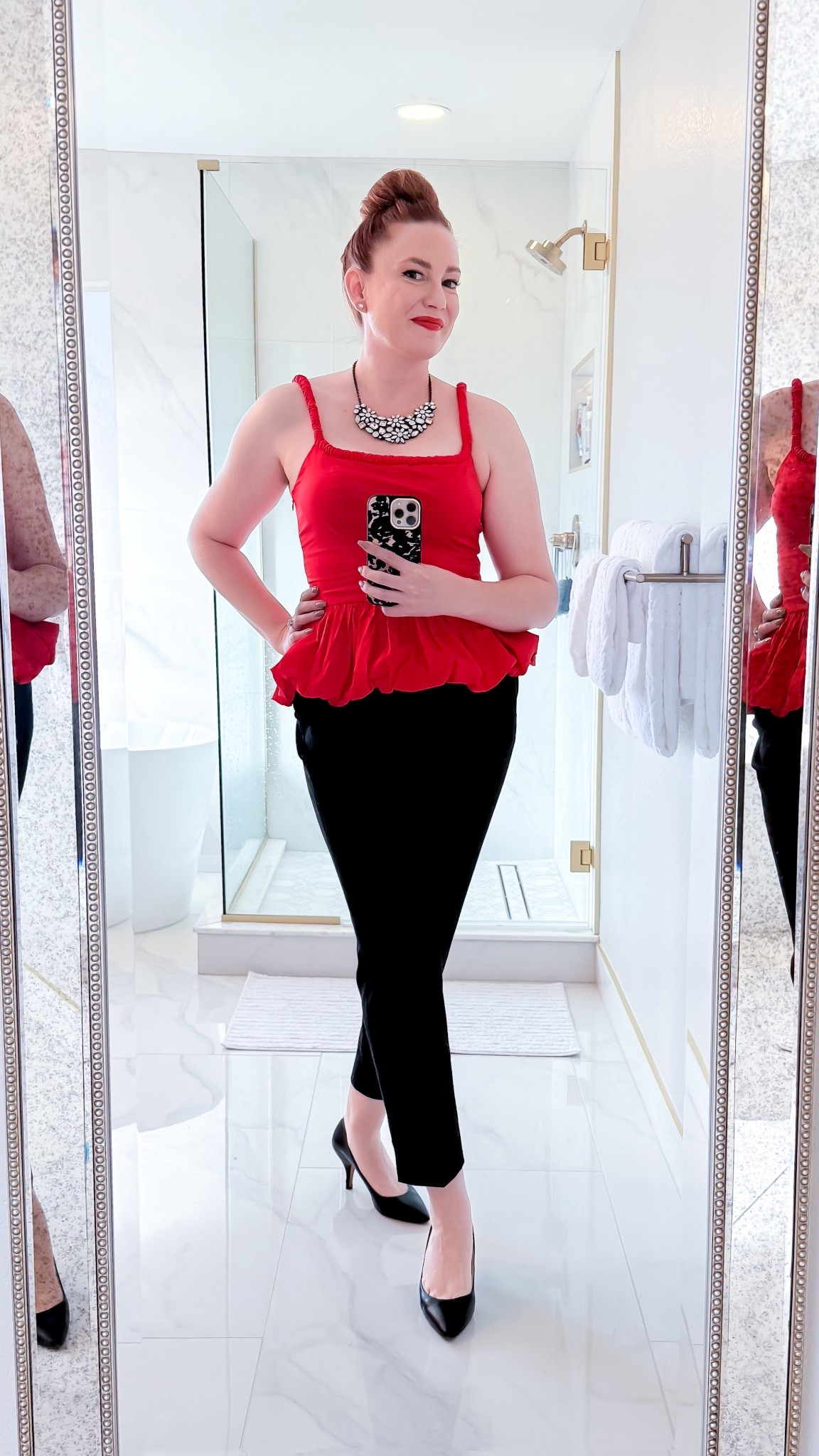 Red peplum top (on sale!) and black pinstriped pants—perfect Monday workwear 💋

#LTKWorkwear #LTKSeasonal #LTKFallSale