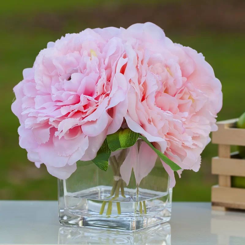 Silk Peonies Floral Arrangements in Vase | Wayfair North America