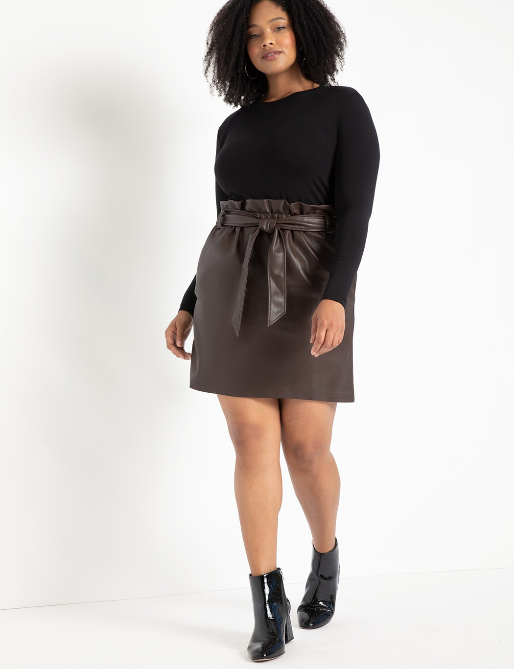 Faux Leather Mini Skirt with Belt | Eloquii
