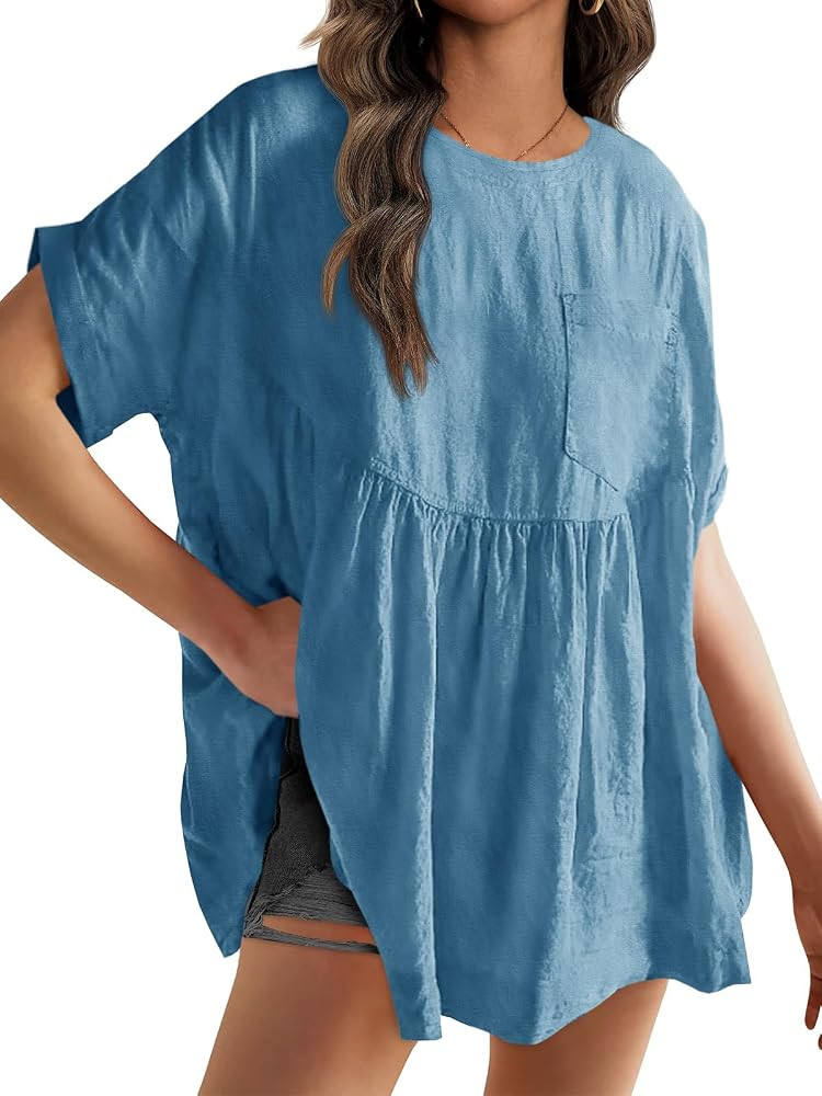 Tankaneo Womens Summer Babydoll Tops Casual Loose Fit Peplum Oversized Tunic Shirts | Amazon (US)