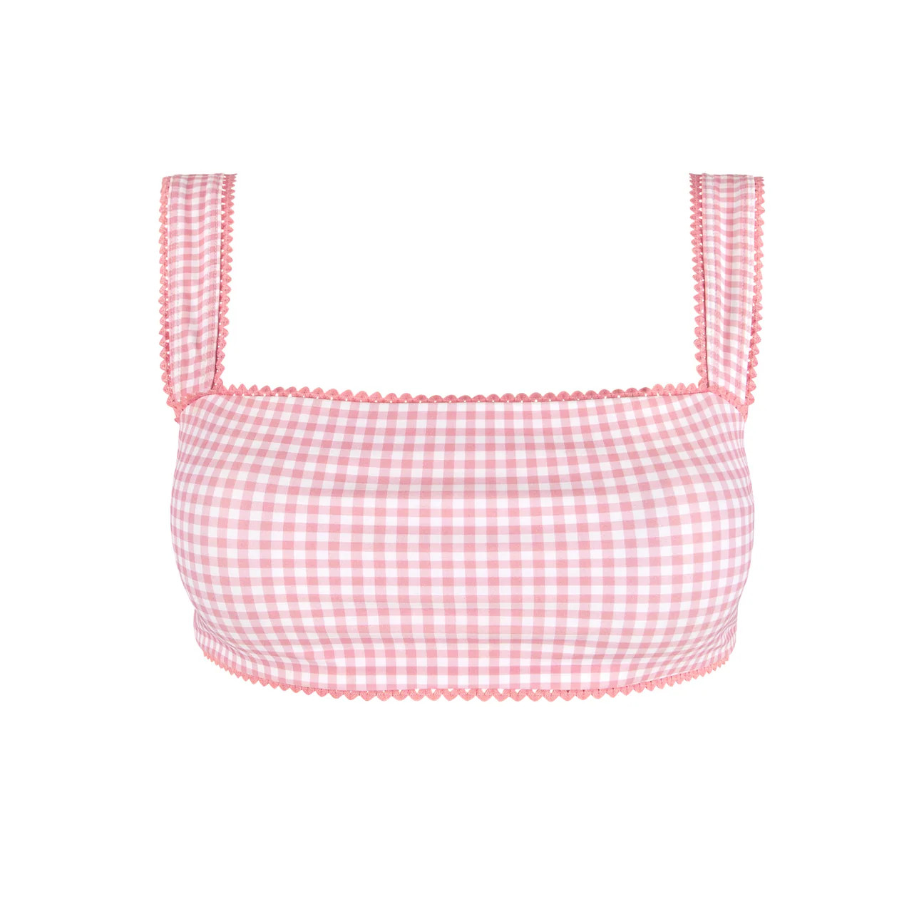women's pink guava gingham bandeau bikini top | minnow