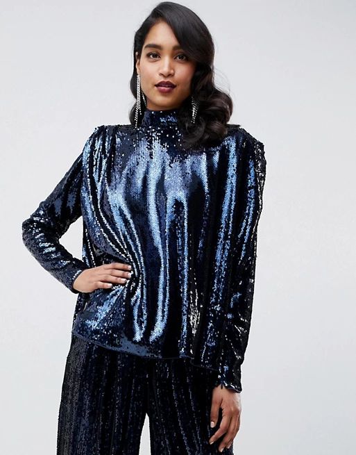 ASOS EDITION drape sequin shoulder pad top | ASOS UK