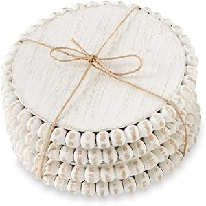 Mud Pie White Beaded Coaster Sets, 4 3/4"" Dia (42500044W) | Amazon (US)