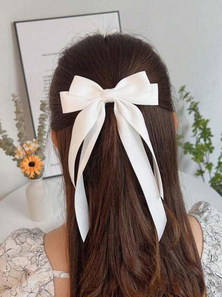 1pc Shiny Satin Ribbon Bow Barrette Hair Clip With Large Tail, Suitable For Daily Wear, Party And Festival Cute,School Valentine's Day Valentines | SHEIN
