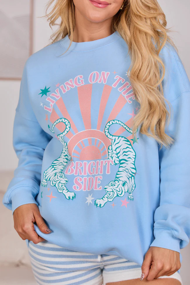 Living On The Bright Side Light Blue Graphic Sweatshirt SALE | Pink Lily