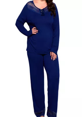 iCollection Women's Plus Size Pajama Set with Lace Trim | Belk