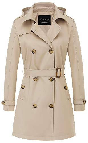 CREATMO US Women's Trench Coat Elegant Long Sleeve Loose Long Windbreaker Khaki L | Amazon (US)
