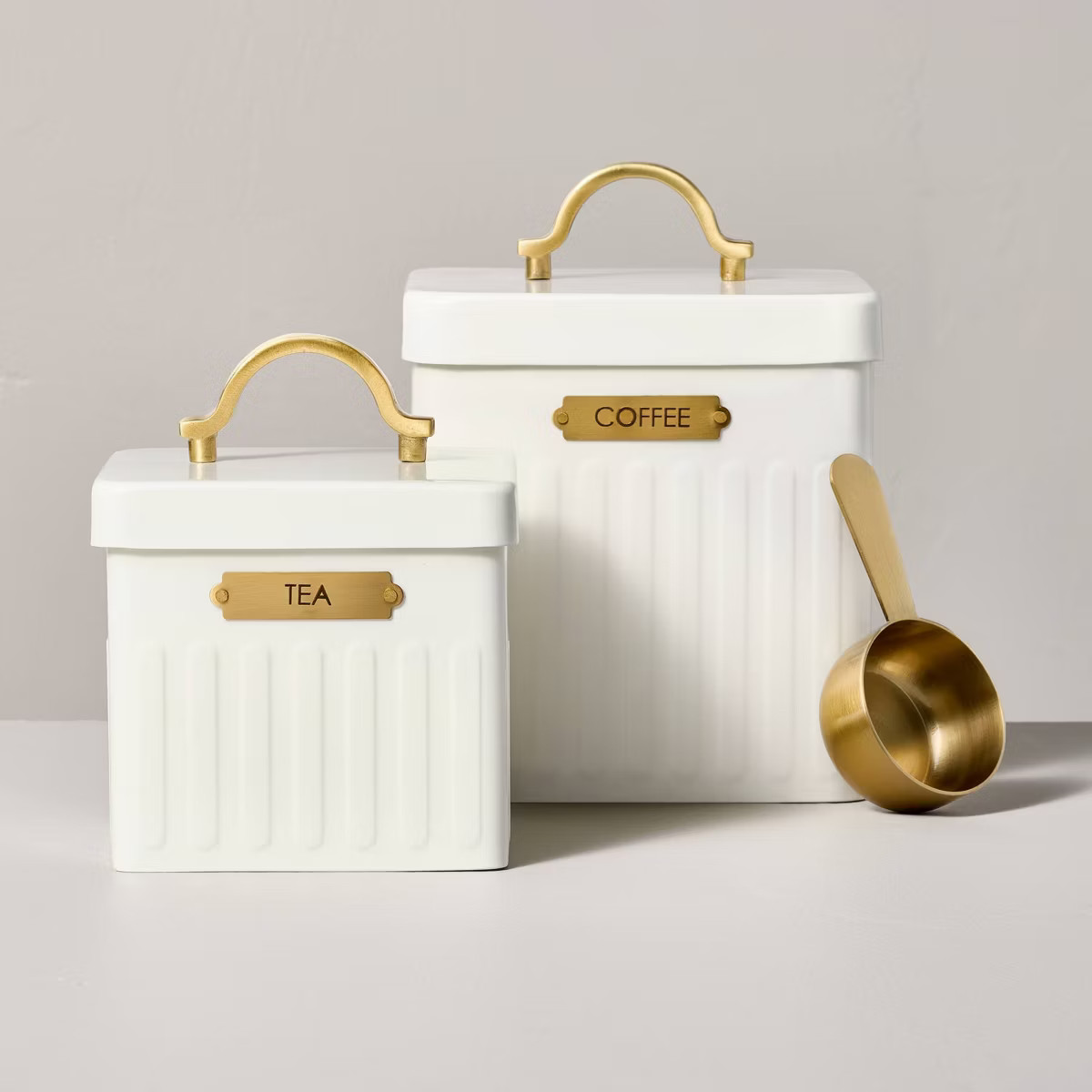 Metal Coffee Tin with Scooper Cream/Brass - Hearth & Hand™ with Magnolia | Target